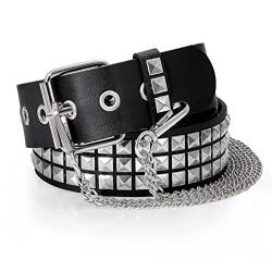 WHIPPY Nietengürtel Leder Metall Punk Rock Nietengürtel für Damen/Herren Punk-Ledergürtel mit abnehmbarer kette Gotischer Gürtel von WHIPPY