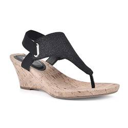 WHITE MOUNTAIN Shoes All Good Damen Kork Keilsandale, Schwarz/Glitzer, 7.5M, Schwarz/Glitter, 38.5 EU von WHITE MOUNTAIN