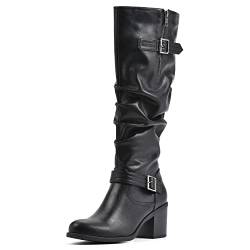 WHITE MOUNTAIN Women's Desirable Knee High Boot, Black/Tumbled/Smooth, 4 UK von WHITE MOUNTAIN