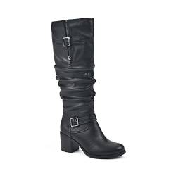 WHITE MOUNTAIN Women's Desirable Knee High Boot, Black/Tumbled/Smooth, 7 UK von WHITE MOUNTAIN