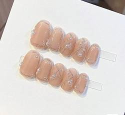 French Nude Nails Tips Mit Diamant Hand Gemalt Blumen, Kurze Lange Presse Auf Gefälschte Nägel Mit 3D Handgefertigten Edelsteinen, Box Acryl Full Coverage Nails Tips Für Frauen Und Mädchen (XS,h) von WHKJSS