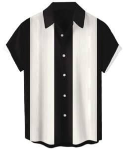 Herren Kurzarm Button Down Vintage Bowling Shirts Hawaii Casual Gedruckt Strand Shirt Sommer Regular Fit Top, Bowling-schwarz Neu, XL von WHO IN SHOP