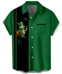 Herren St. Patricks Day Shirt Lustiges grünes Kleeblatt Saint Pattys Day Shirts Kurzarm Button Down Shirt, St. Patricks Day-Zwerg, 3X-Groß von WHO IN SHOP