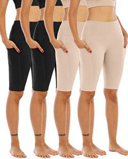 WHOUARE 4er-Pack Biker-Yoga-Shorts mit Taschen für Frauen, hohe Taille, Bauchkontrolle, Workout-Shorts, 4 Packungen # Schwarz, Schwarz, Nude, Nude, XX-Large von WHOUARE