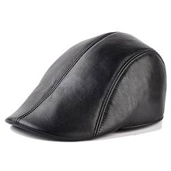 WHSPORT Barett Herren Baskenmütze Leder Schiebermütze Newsboy mütze Flatcap Gatsby Ivy Cap Driving Hüte (Color : Black, Size : 58cm/22.83in) von WHSPORT