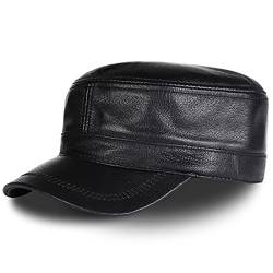 WHSPORT Herren Army Cap Military Cap Kappe Verstellbar Vintage Leder Hut Baseball Mütze (Color : Black, Size : One Size) von WHSPORT