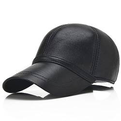 WHSPORT Herren Einstellbar Echtes Leder Baseballmütze Freien Leder Baseball Cap Männer Kappe (Color : Black, Size : One Size) von WHSPORT