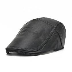 WHSPORT Schirmmütze Herren Schiebermütze Lederkappe Driving Cabbie Jagd Flatcap Newsboy Cap (Color : Black, Size : One Size) von WHSPORT