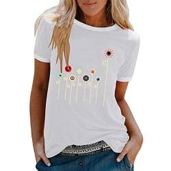 Sommer Damen Bluse Farbe Blumendruck Loose Round Neck Kurzarm T-Shirt von WHZXYDN