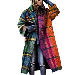 WHZXYDN Herbst Damenbekleidung Color-Blocking Plaid Langarm Revers Mantel Bedruckter Wollmantel, S, Z-Meng-011 von WHZXYDN