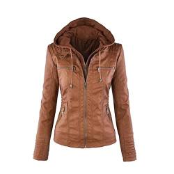 WHZXYDN LangäRmel Damen Lederjacke Pu Lederjacke Damen Kurze Lederjacke Damen Jacke Motorradanzug von WHZXYDN