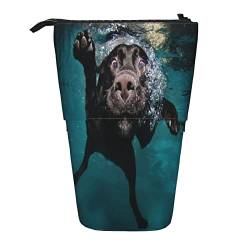 WICRON Teleskop-Federmäppchen, Schwarzer Labrador Retriever Hunde-Schwimmständer, Bleistifthalter mit Reißverschluss, Make-up-Tasche, Federmäppchen, Federmäppchen von WICRON