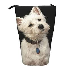 WICRON Teleskop-Federmäppchen, West Highland Terrier mit Kragenständer, Stifthalter mit Reißverschluss, Make-up-Tasche, Federmäppchen, Federmäppchen von WICRON