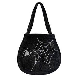 Widmann 8173W - Hexen Handtasche, mit Spinne und Spinnennetz bedruckt, Schwarz, Kostüm, Accessoire, Halloween, Karneval, Mottoparty von WIDMANN