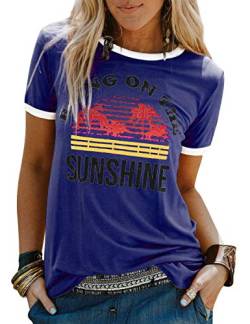 WIEIYM Damen Bring On The Sunshine T Shirt Kurzarm Rundhals Freizeit T-Shirt Sommer Tee Shirt Vintage Oberteile Oben(Blau, S) von WIEIYM