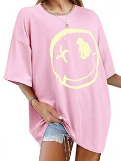 WIEIYM Damen Good Vibes T-Shirt Tops Casual Tshirts Rundhals Kurzarm T-Shirt Tops Teenager Mädchen Sommer Oberteile,Rosa,M von WIEIYM