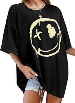 WIEIYM Damen Oversized Good Vibes T-Shirt Tops Casual Tshirts Rundhals Kurzarm T-Shirt Tops Teenager Mädchen Sommer Oberteile,Schwarz,L von WIEIYM