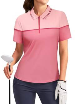 WIEIYM Damen Poloshirts Kurzarm T-Shirts Polo Zipper V-Ausschnitt Golf Tennis Polohemd Top Sommer Oberteile Tops Fitness Sportshirts von WIEIYM