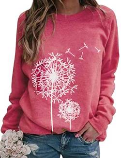 WIEIYM Damen Pullover Langarm Rundhals Bluse Shirts Pusteblume Drucken Frühling Herbst Beiläufig Oberteile Tops (Rot, XXL von WIEIYM