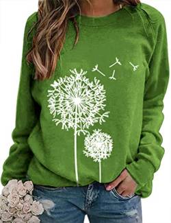 WIEIYM Sweatshirt für Damen Rundhals Langarmshirts für Frauen Beiläufig Pusteblume Gedrucktes Pullover Freizeit Blusen Oberteile(Grün, L von WIEIYM