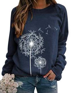 WIEIYM Sweatshirt für Damen Rundhals Pusteblume Gedrucktes Langarm Sweatshirt Elegant Bequem Pullover Oberteile Tops(Marineblau, M von WIEIYM