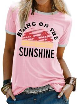 WIEIYM T-Shirt Damen Bring On The Sunshine Tshirt Sommer Lässig Tee Shirt Rundhals Kurzarm T-Shirts Brief Gedruckt Bluse Tops S-XXL von WIEIYM