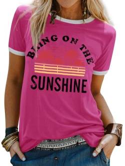 WIEIYM T-Shirt Damen Bring On The Sunshine Tshirt Sommer Lässig Tee Shirt Rundhals Kurzarm T-Shirts Brief Gedruckt Bluse Tops S-XXL von WIEIYM