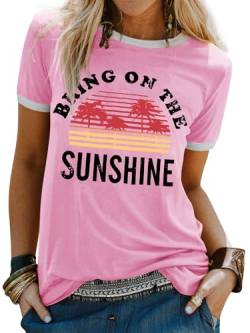 WIEIYM T-Shirt Damen Bring On The Sunshine Tshirt Sommer Lässig Tee Shirt Rundhals Kurzarm T-Shirts Brief Gedruckt Bluse Tops S-XXL von WIEIYM