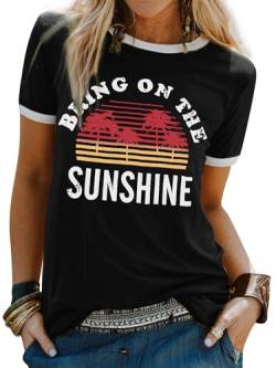 WIEIYM T-Shirt Damen Bring On The Sunshine Tshirt Sommer Lässig Tee Shirt Rundhals Kurzarm T-Shirts Brief Gedruckt Bluse Tops S-XXL von WIEIYM