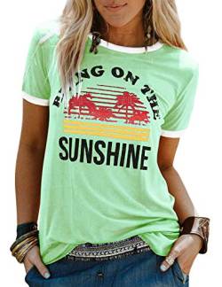 WIEIYM T-Shirt für Damen Rundhals Kurzarm Mädchen Bring On The Sunshine Lässig T-Shirt Briefdruck Tee Shirt Tops für Zuhause, Schule, Arbeit, Reisen (Grün, XXL) von WIEIYM