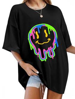 WIEIYM Tshirt Damen Oversized Lose Rundhals Kurzarm T-Shirts Sommer Tops Shirt Oberteile Frauen Good Vibes Gedruckt Lässig Oberteile Bluse,A1-Schwarz,XL von WIEIYM