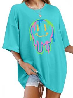 WIEIYM Tshirt Damen Oversized Lose Rundhals Kurzarm T-Shirts Sommer Tops Shirt Oberteile Frauen Good Vibes Gedruckt Lässig Oberteile Bluse S-XXL von WIEIYM