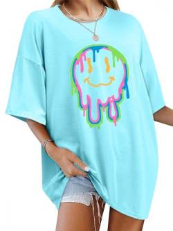 WIEIYM Tshirt Damen Oversized Lose Rundhals Kurzarm T-Shirts Sommer Tops Shirt Oberteile Frauen Good Vibes Gedruckt Lässig Oberteile Bluse S-XXL von WIEIYM