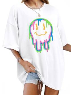 WIEIYM Tshirt Damen Oversized Lose Rundhals Kurzarm T-Shirts Sommer Tops Shirt Oberteile Frauen Good Vibes Gedruckt Lässig Oberteile Bluse S-XXL von WIEIYM