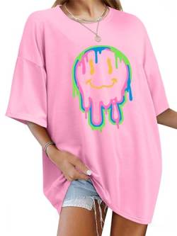 WIEIYM Tshirt Damen Oversized Lose Rundhals Kurzarm T-Shirts Sommer Tops Shirt Oberteile Frauen Good Vibes Gedruckt Lässig Oberteile Bluse S-XXL von WIEIYM