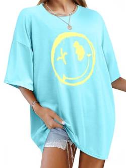 WIEIYM Tshirt Damen Oversized Lose Rundhals Kurzarm T-Shirts Sommer Tops Shirt Oberteile Frauen Good Vibes Gedruckt Lässig Oberteile Bluse von WIEIYM