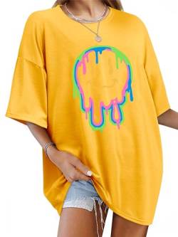 WIEIYM Tshirt Damen Oversized Lose Rundhals Kurzarm T-Shirts Sommer Tops Shirt Oberteile Frauen Good Vibes Gedruckt Lässig Oberteile Bluse von WIEIYM