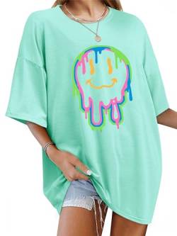 WIEIYM Tshirt Damen Oversized Lose Rundhals Kurzarm T-Shirts Sommer Tops Shirt Oberteile Frauen Good Vibes Gedruckt Lässig Oberteile Bluse von WIEIYM