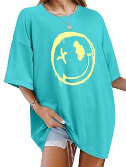 WIEIYM Tshirt Damen Oversized Lose Rundhals Kurzarm T-Shirts Sommer Tops Shirt Oberteile Frauen Good Vibes Gedruckt Lässig Oberteile Bluse von WIEIYM