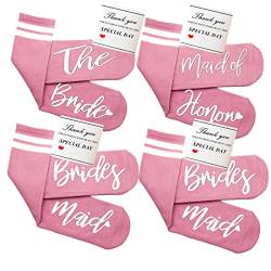 WIFFGO Brautjungfer-Geschenke für Frauen, Junggesellinnenabschied, Gastgeschenke, Verlobung, flauschige Socken, niedliche Braut-Socken, Zw: 1Braut+1 Trauzeugin+2Brautjungfer, Einheitsgröße von WIFFGO