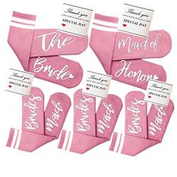 WIFFGO Brautjungfer-Geschenke für Frauen, Junggesellinnenabschied, Gastgeschenke, Verlobung, flauschige Socken, niedliche Braut-Socken, Zx: 1Braut+1 Trauzeugin+3Brautjungfer, Einheitsgröße von WIFFGO