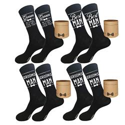 WIFFGO Lustige Socken für Herren, Hochzeitsgeschenke, lustige Antragsgeschenke, Bräutigam, Trauzeugen, Trauzeugen, 100 % Baumwolle, E: 1 Bräutigam, 1 Bestman, 2 Trauzeugen, Einheitsgröße von WIFFGO