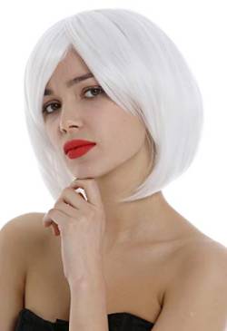 WIG ME UP - 1215-1001 Perücke Damen Bob Longbob kurz fransig gescheitelt Weiß von WIG ME UP