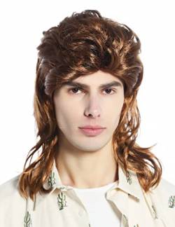 WIG ME UP - 210162-P6 Perücke Damen Herren Karneval Fasching Vokuhila 80er Jahre Proll braun toupiert wellig von WIG ME UP