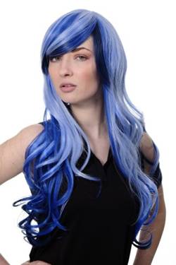 WIG ME UP - 2307-2217YE Damenperücke Perücke Cosplay Emo blau durchsträhnte lange Haarpracht leicht gelockt Scheitel von WIG ME UP