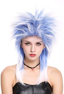 WIG ME UP - 90891-ZAC3TZA60 Perücke Damen Herren Karneval 80er Wave Punk Popstar Blau Weiß Mix Toupiert von WIG ME UP