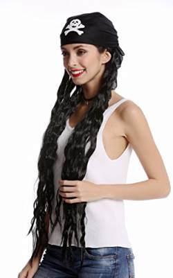 WIG ME UP - 90895-ZA103 Perücke & Totenkopf Bandana Damen Herren Karneval Pirat Piratin Seeräuber lang schwarz wild fast Dreadlocks Rasta von WIG ME UP