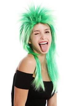 WIG ME UP - DH1069-PC18TPC16 Perücke Fasching Karneval Punk Vokuhila Rocker wild 80s Wave toupiert lang Grün Mix von WIG ME UP