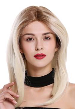 WIG ME UP - DW2433B-MF Perücke Damenperücke Lace-Front Teil-Mono Seitenscheitel lang glatt Ombre Braun Blond 55 cm von WIG ME UP