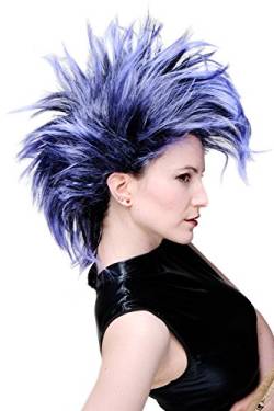 WIG ME UP - PW0078-1-P103PC10 Perücke Faschingsperücke Karneval Punk Glam Vamp Mohawk Iro Auftoupiert Schwarz Blauviolett von WIG ME UP